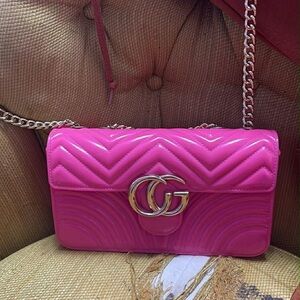 Hot Pink Quilted Chain Shoulder Bag